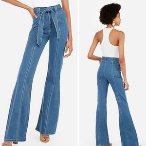 COPY - Express wide leg flare super high rise jea…